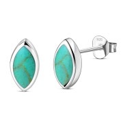 Turquoise Lens Shaped Sterling Silver Stud Earrings